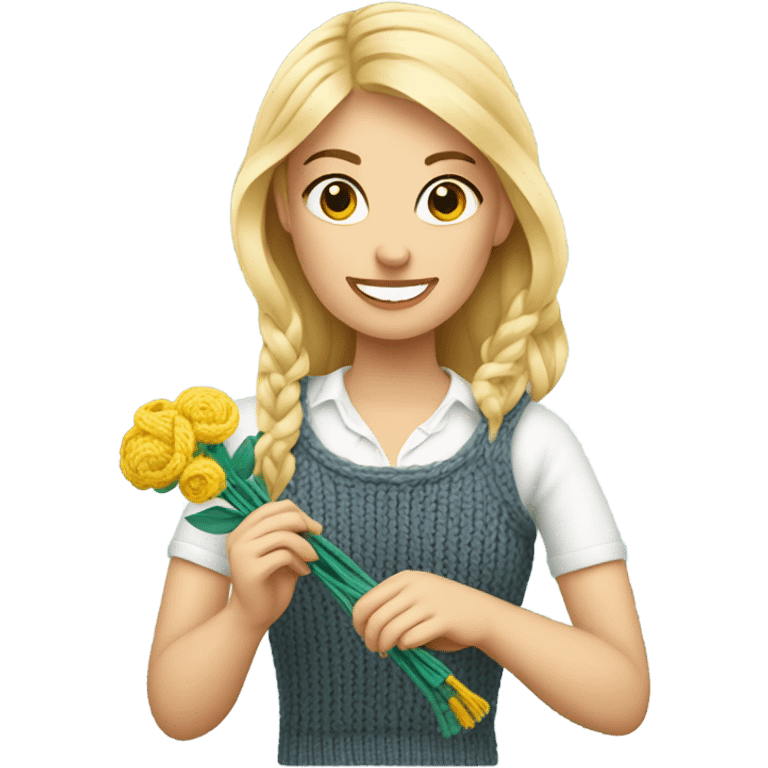 beautiful finnish blonde woman knitting flowers emoji