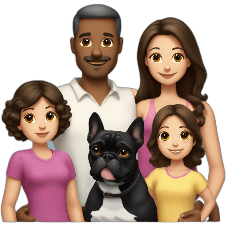 Family-father-mother-two-brunettes-daughters-and-one-black-French-bulldog emoji