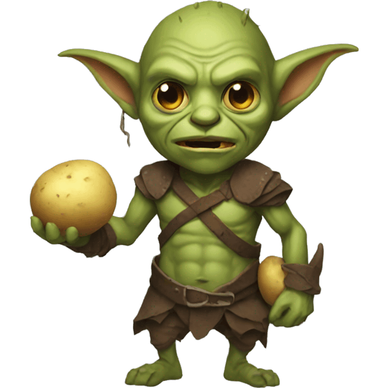 Goblin with head scabs holding potato emoji