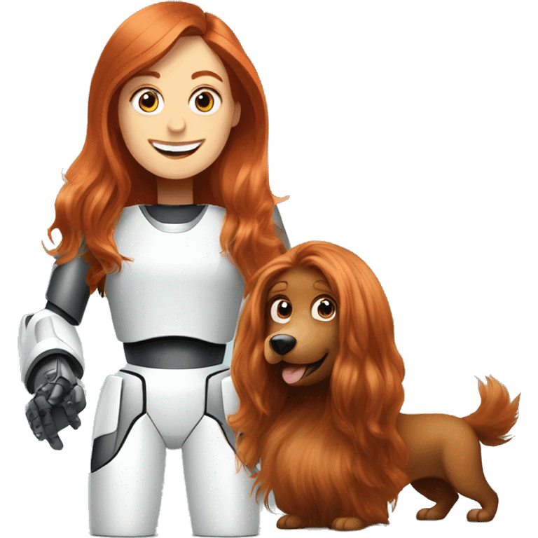 A robot vacuum and a long haired redhead lady being best friends emoji