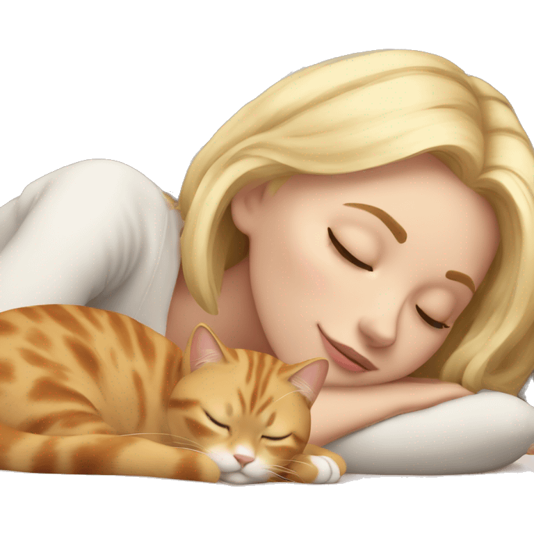 sleeping girl blonde hair laying next to Calico cat emoji