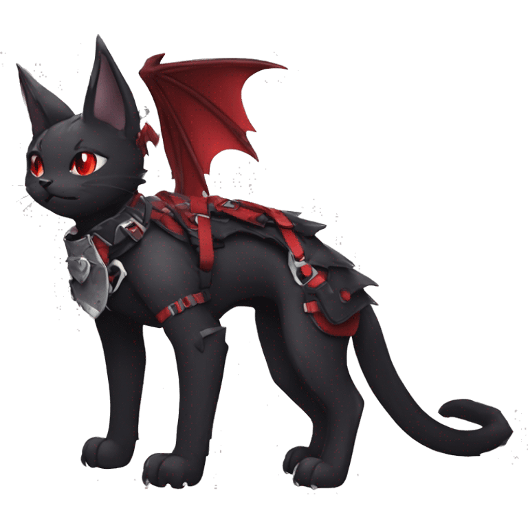 cool edgy cute elegant beautiful black punk red fantasy nargacuga-bat-cat-Fakemon collar harness full body emoji