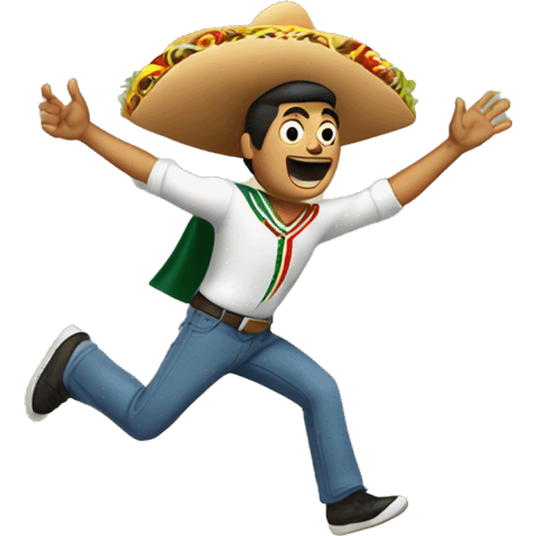 Mexican man jumping over brick wall with a taco in his hand emoji