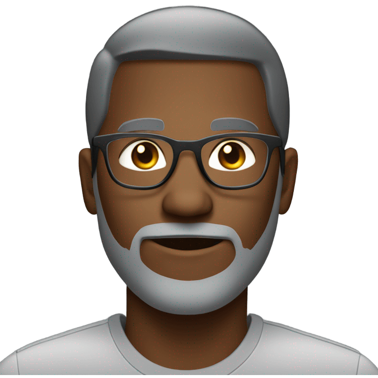 black business man with glasses, short hair..gray shadow beard. round h emoji