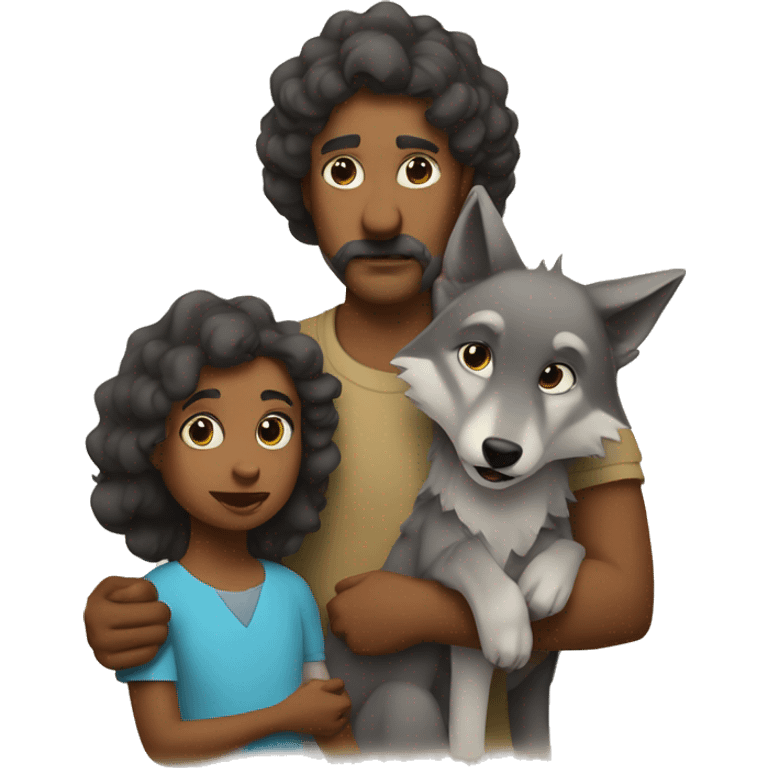 Wolf mother and father with her Little Wolf kid emoji