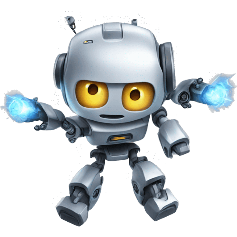 A robot flying around shooting beams emoji