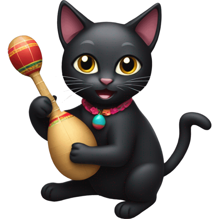 Black cat playing maracas emoji