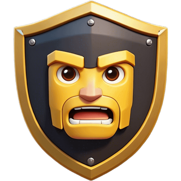 Clash of Clans aesthetic: Cinematic Playful Pixel 3D Shield Portrait Emoji, rendered in a 3D vector-style similar to standard emojis with minimal shading and bold, simplified shapes. A compact, distinct form with signature details, softly glowing with a pixelated adventure charm. Simplified yet unmistakably iconic, highly detailed and consistent, glowing with a soft radiance and high shine. Stylized with a touch of classic pixel-art charm and a soft glowing outline, capturing the essence of a beloved gaming relic with a friendly, playful manner! emoji