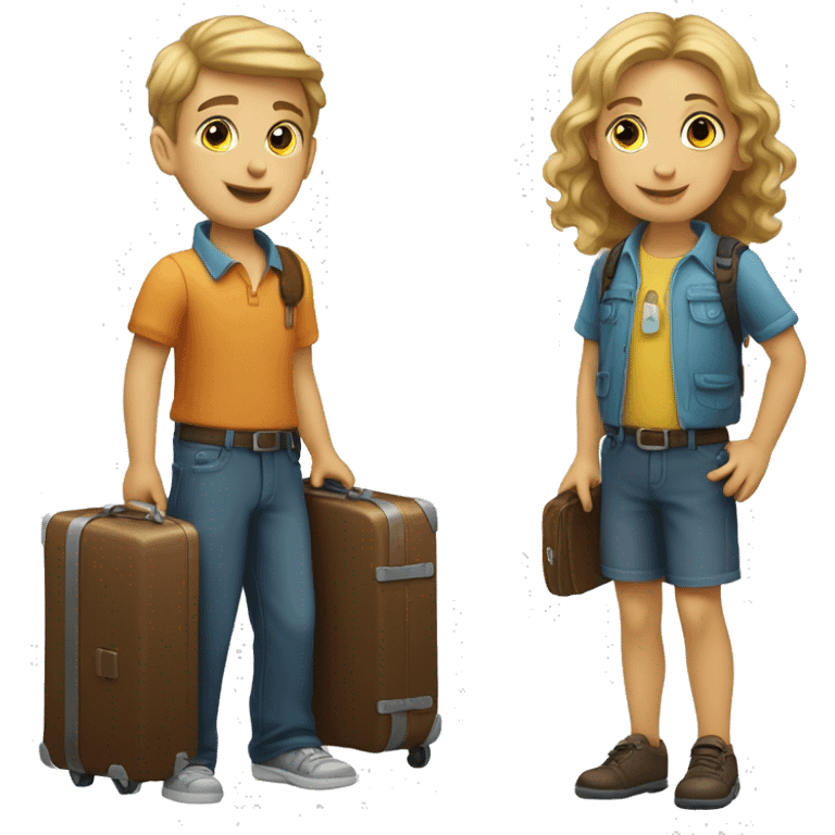 Make and emoji of a kid holding a suitcase. Make them both Caucasian  emoji