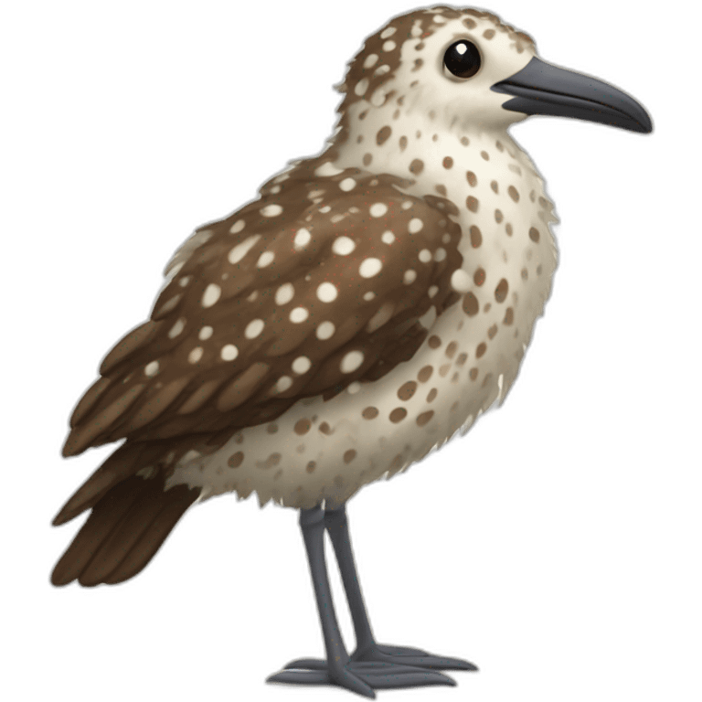 fluffy brown speckled sea bird with white spots and long legs emoji