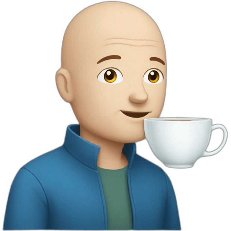 Bald man drinking tea from a blue cup emoji