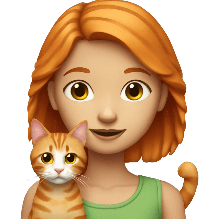 ginger girl with tabby cat emoji