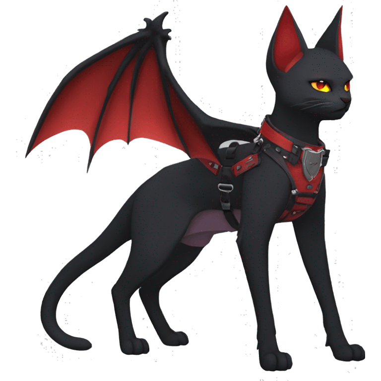 cool edgy black punk red ethereal fantasy nargacuga-bat-cat-Fakemon collar harness full body emoji