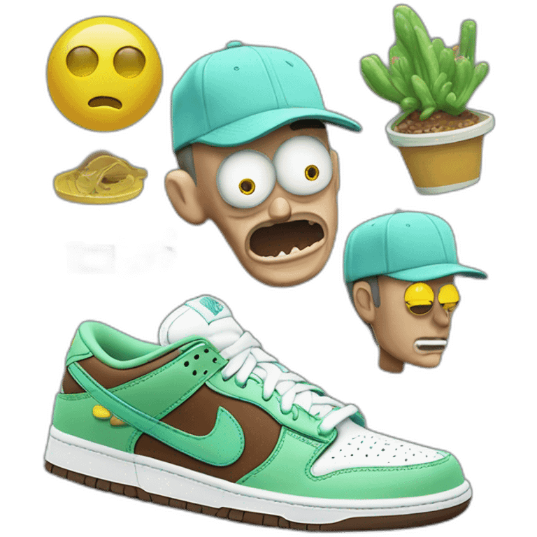 Rick et morty avec des dunk low et des casquettes emoji