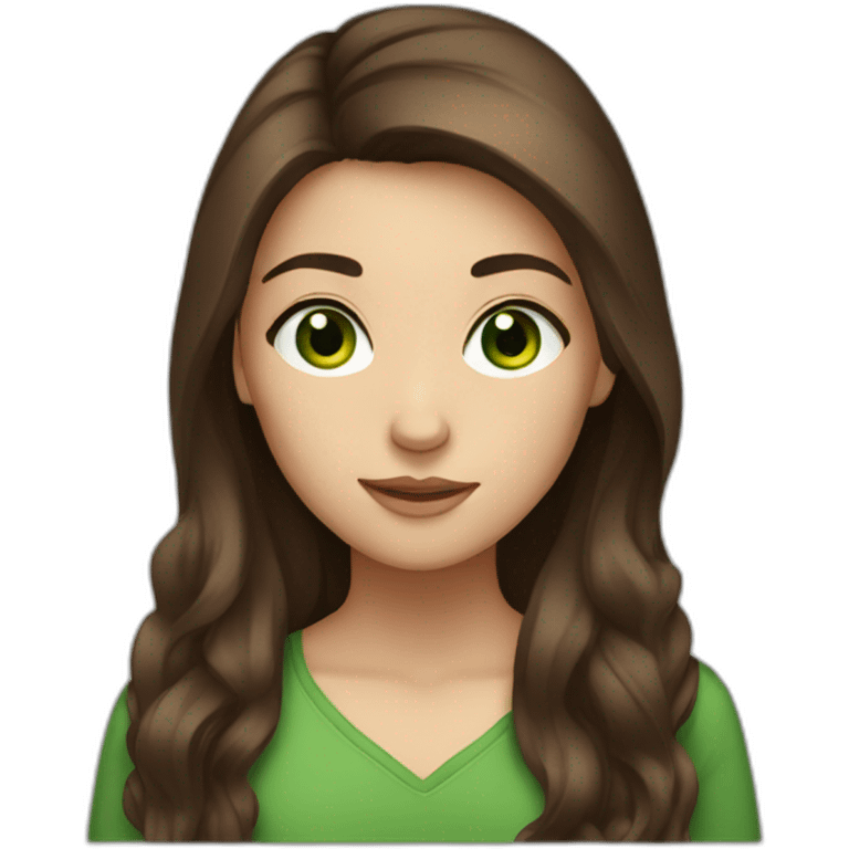 brunet girl with long brown hair aside face and green eyes emoji