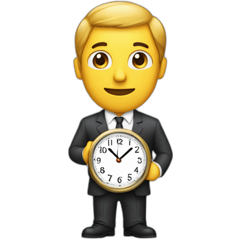 a man in a suit holding a clock emoji