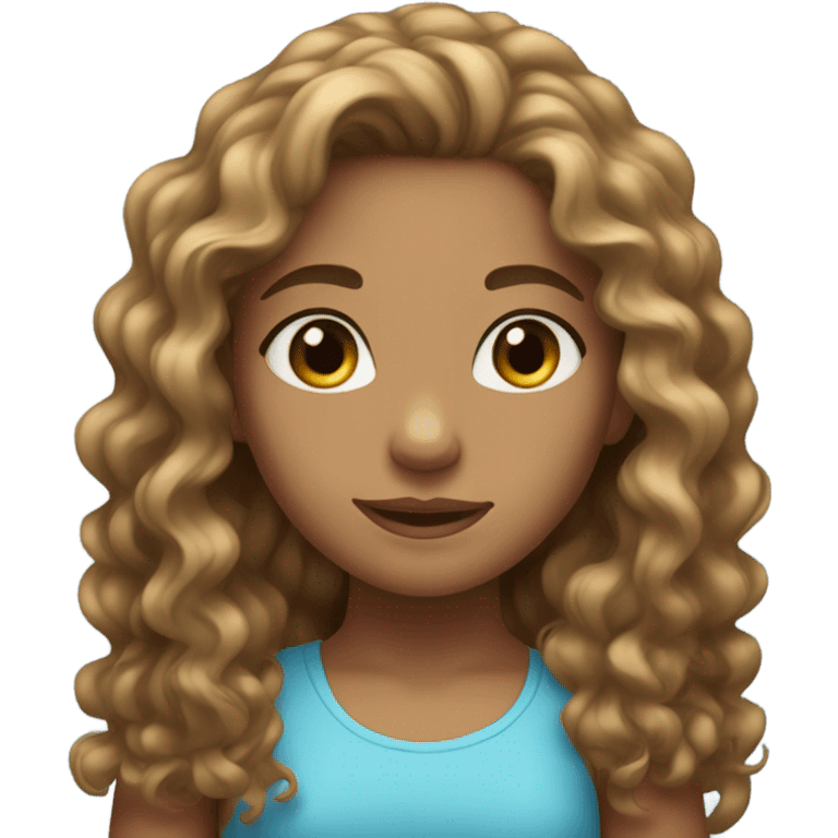 girl, slightly tan skin, long curly brown hair, blue eyes emoji