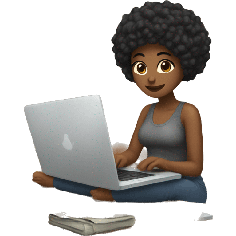 Black hair women working on laptop in cozy vibes  emoji