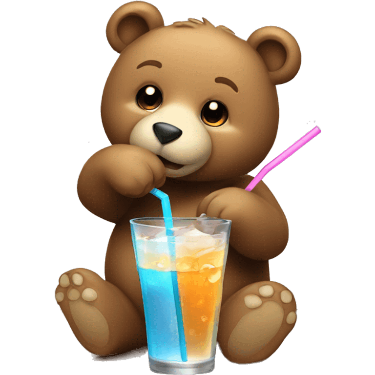 Cute bear grabbing a glass of drink with a straw emoji