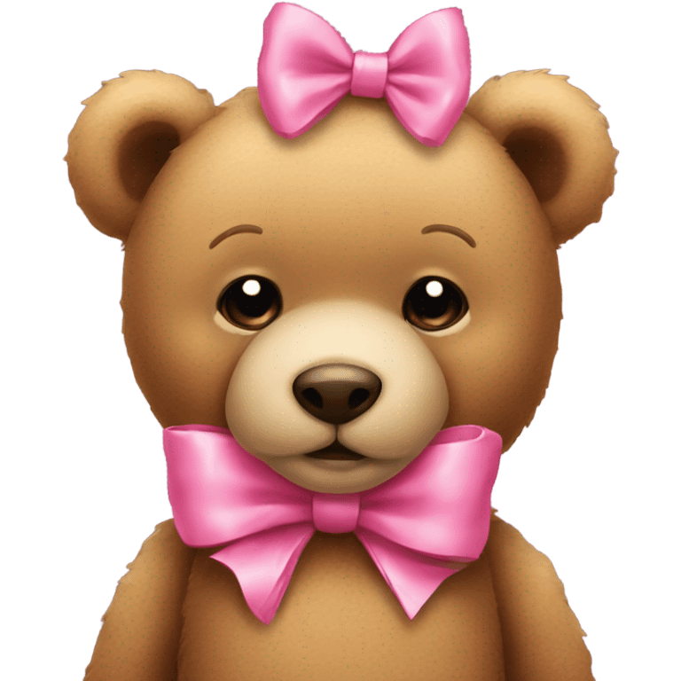 Teddy bear with a pink bow on its neck emoji