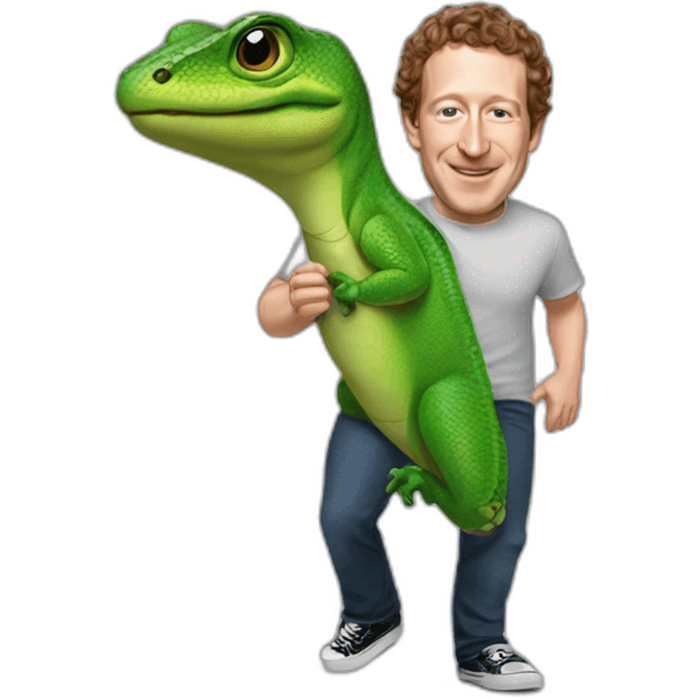 Lizzard marc zuckerberg with hair and meta logo on t shirt emoji