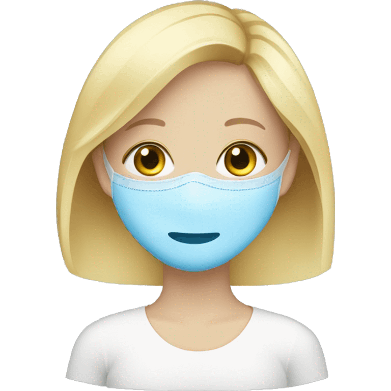 Blonde girl with blue eyes doing a face mask emoji