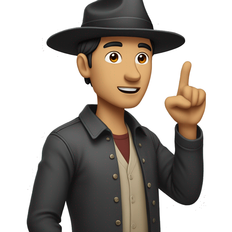 Cartoon man with medium black hair and a wide-brimmed hat giving a lecture emoji