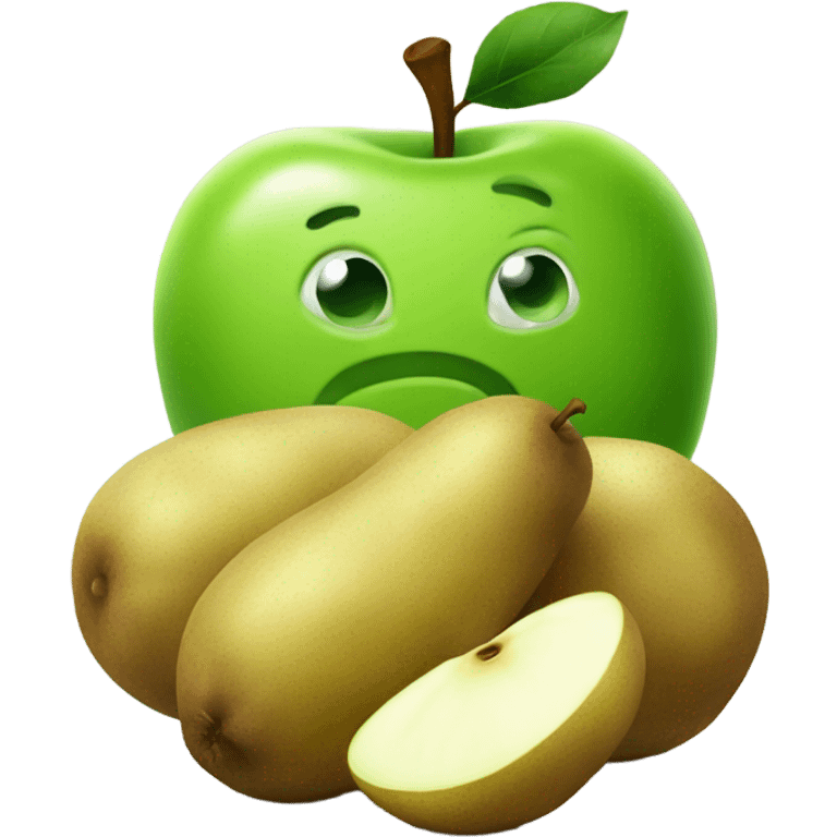 green apple and a pile of potatoes emoji