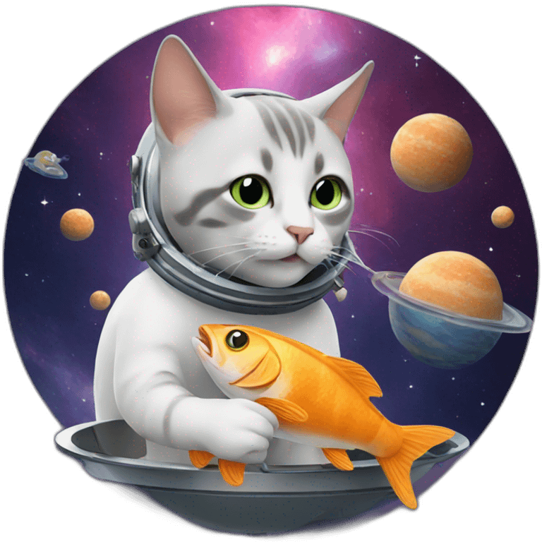 cat in space eating a fish emoji