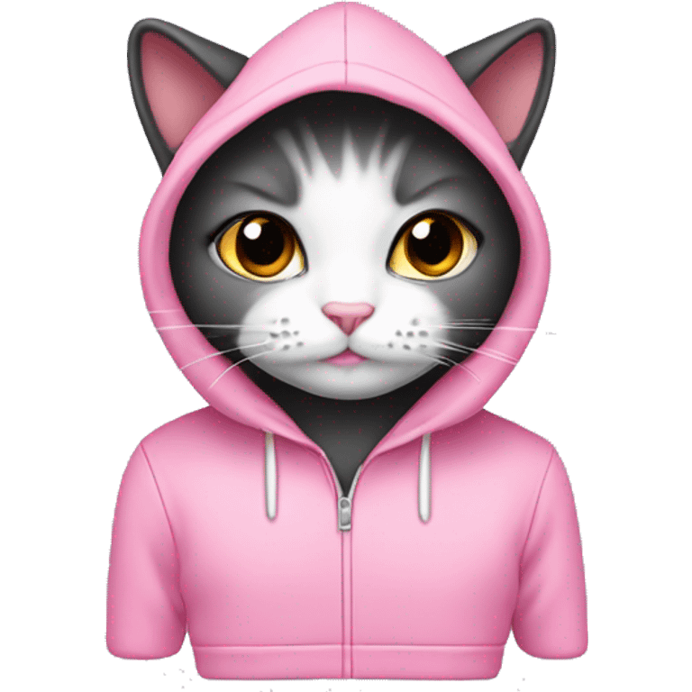 Schwarz weiße Katze mit einem rosa hoodie  emoji