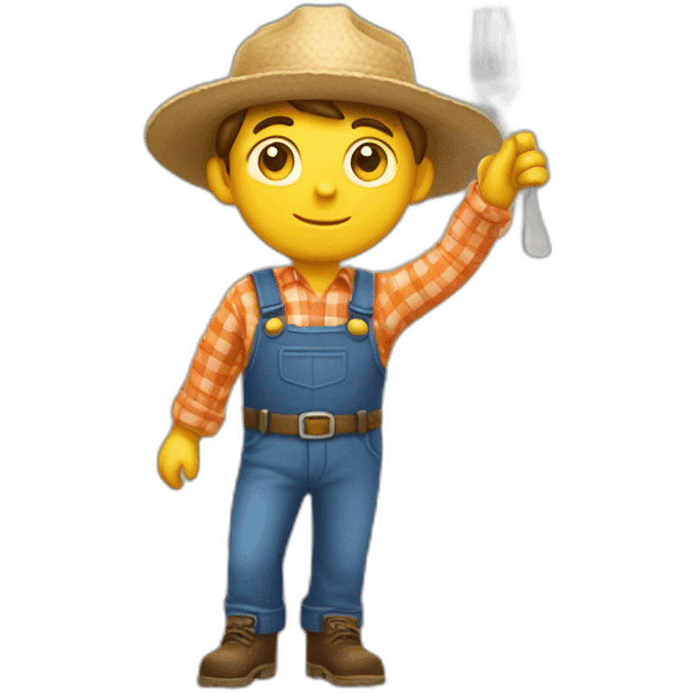 Farmer boy with fork and saluting emoji