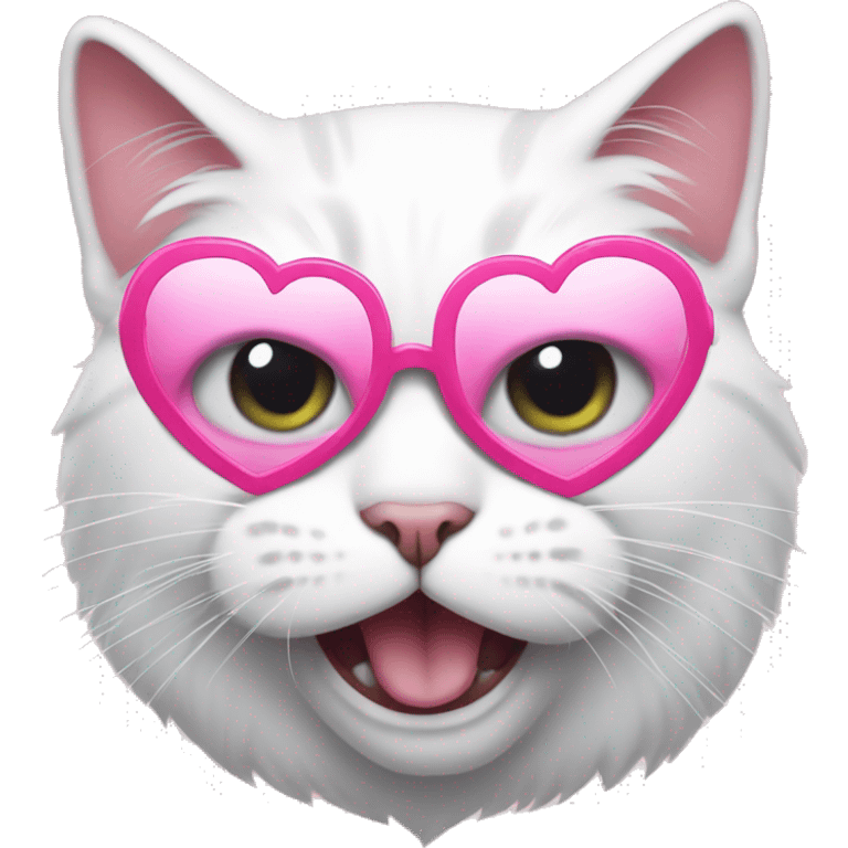 Angry white cat wearing pink heart-shaped glasses emoji