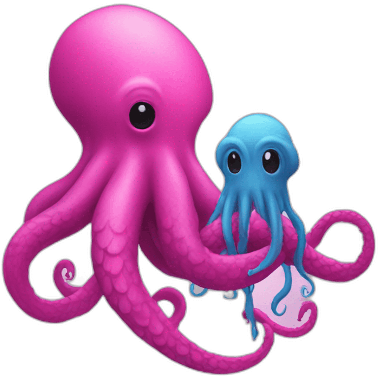 a blue kraken facing  to another pink kraken emoji