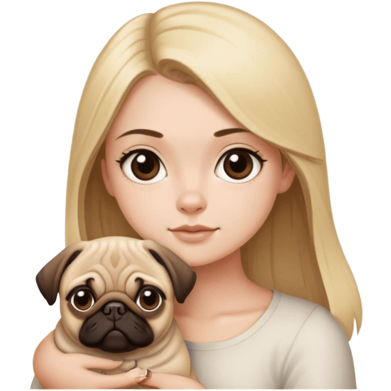 veterinarian,blonde hair girl with brown eyes and white skin, straight hair and brown eyes, holding a pug emoji