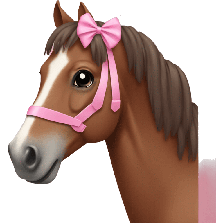 Brown horse with a pink bow￼ emoji