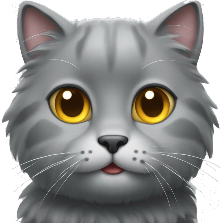 Generate the emotion of a happy gray fluffy cat emoji