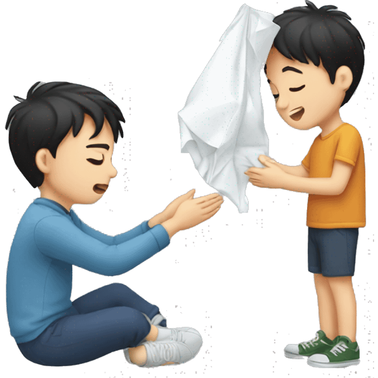 Boy giving tissue to other crying boy emoji