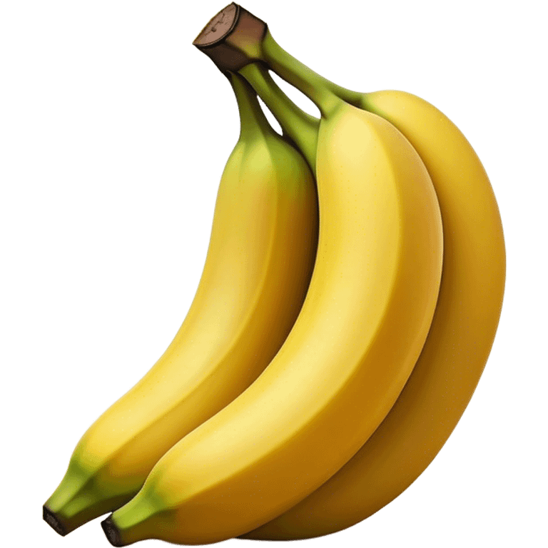 Cinematic bright yellow banana, smooth peel with gentle curves, slightly ripened, stacked in a charming bunch, warm glowing background, soft and inviting. emoji