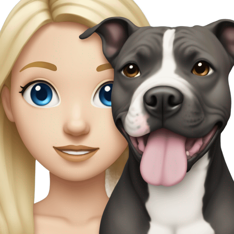 Blonde hair blue eyed girl with black pit bull with black and white face  emoji