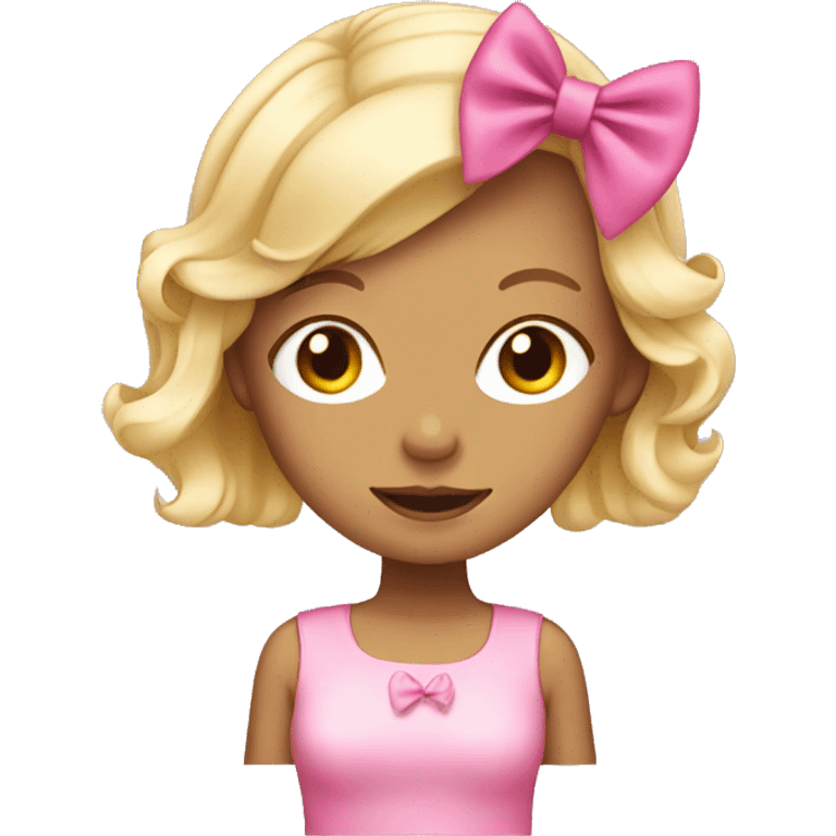 Blonde girl wearing a pink hair bow in the back emoji