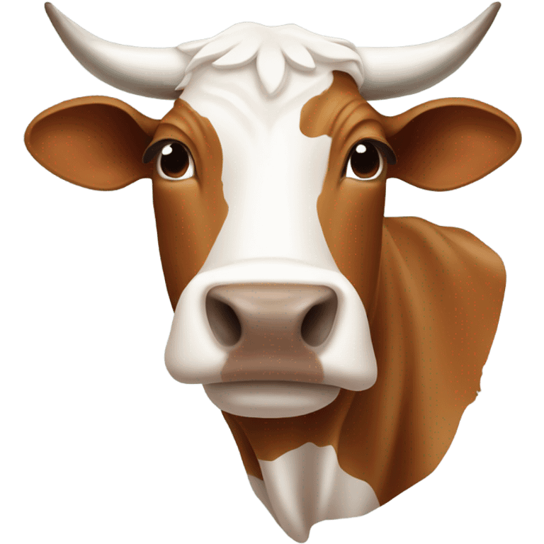 Longhorn brown cow with white tape over his nose that says bevo emoji