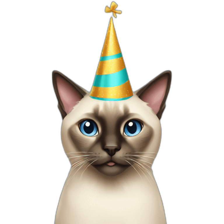 siamese cat with a birthday hat emoji