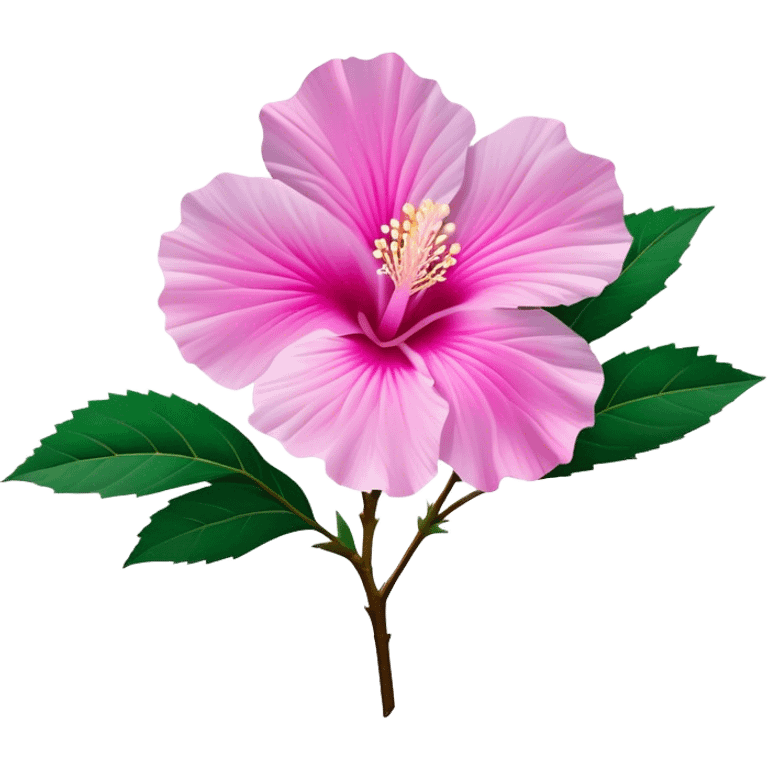 Cinematic Realistic image of a Mugunghwa flower (Rose of Sharon), rendered with delicate petal textures and vibrant pink hues, set against a minimalist background with gentle, diffused lighting that highlights its national significance emoji