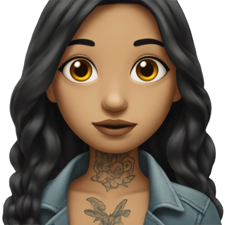 Long black hair girl with tattoos  emoji