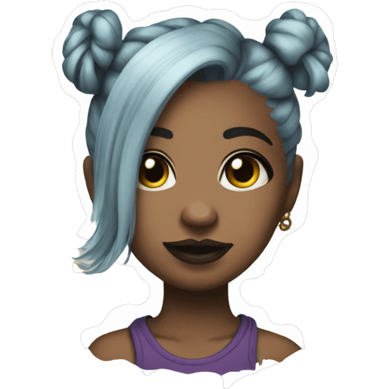 Tattooed girl with space buns and side bang emoji