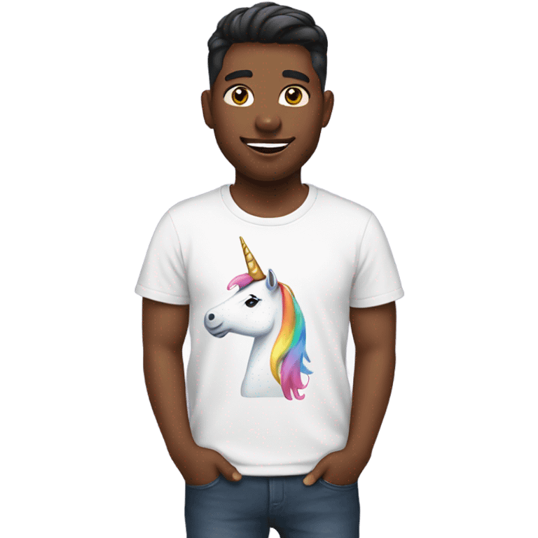 Person wearing a unicorn shirt emoji