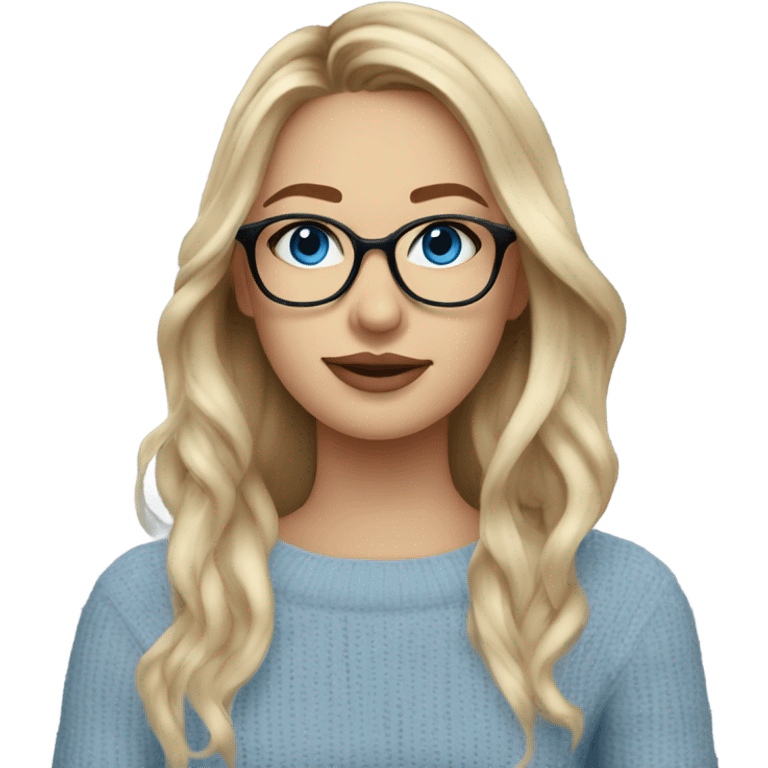 Side profile Blonde balayage long hair white women beige sweater blue eyes wearing glasses  emoji