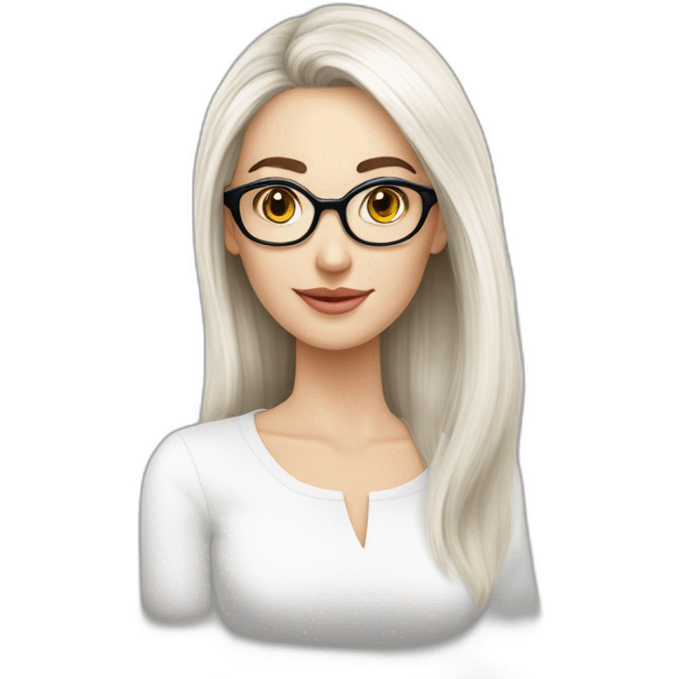 Femme vielle cheveux lisse long blanc lunette emoji