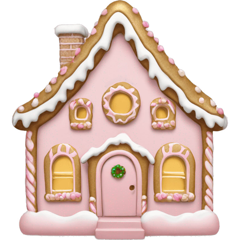 light pink and gold and white gingerbread house emoji