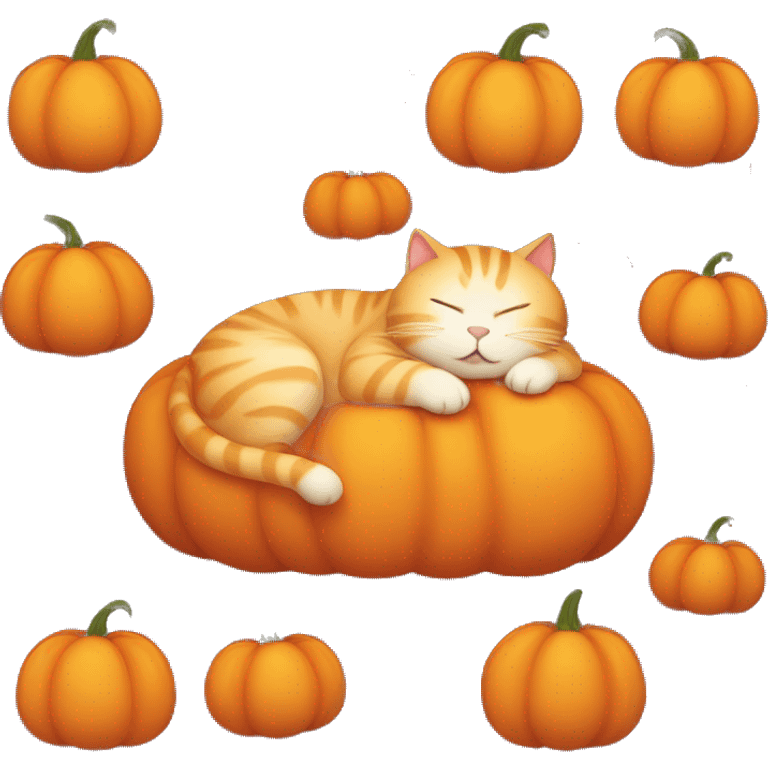 A fat orange cat sleeping on a pumpkin  emoji